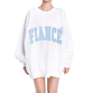 The Bar Varsity Fiancé Blue and White Sweatshirt Crew